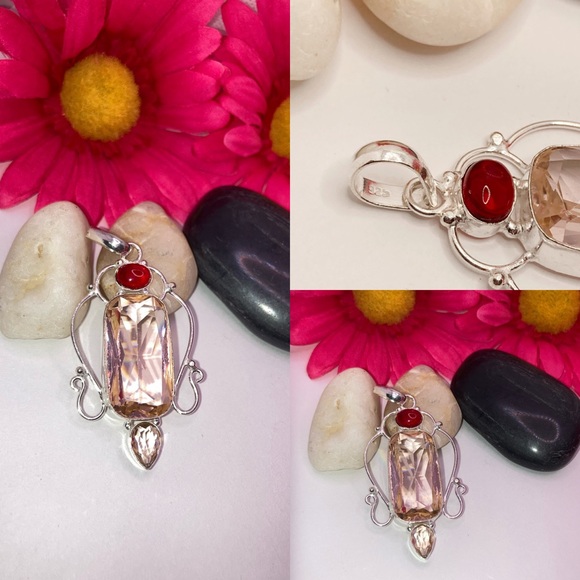 Nice Morganite, Garnet & Citrine Handmade Pendant - Picture 3 of 5
